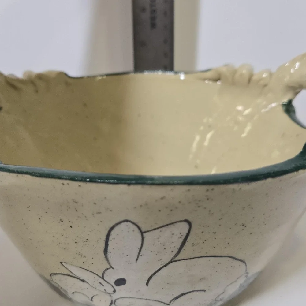 Vintage Gail Miller Signed Pottery Bunny Bowl Folk Art Arkansas HandPainted